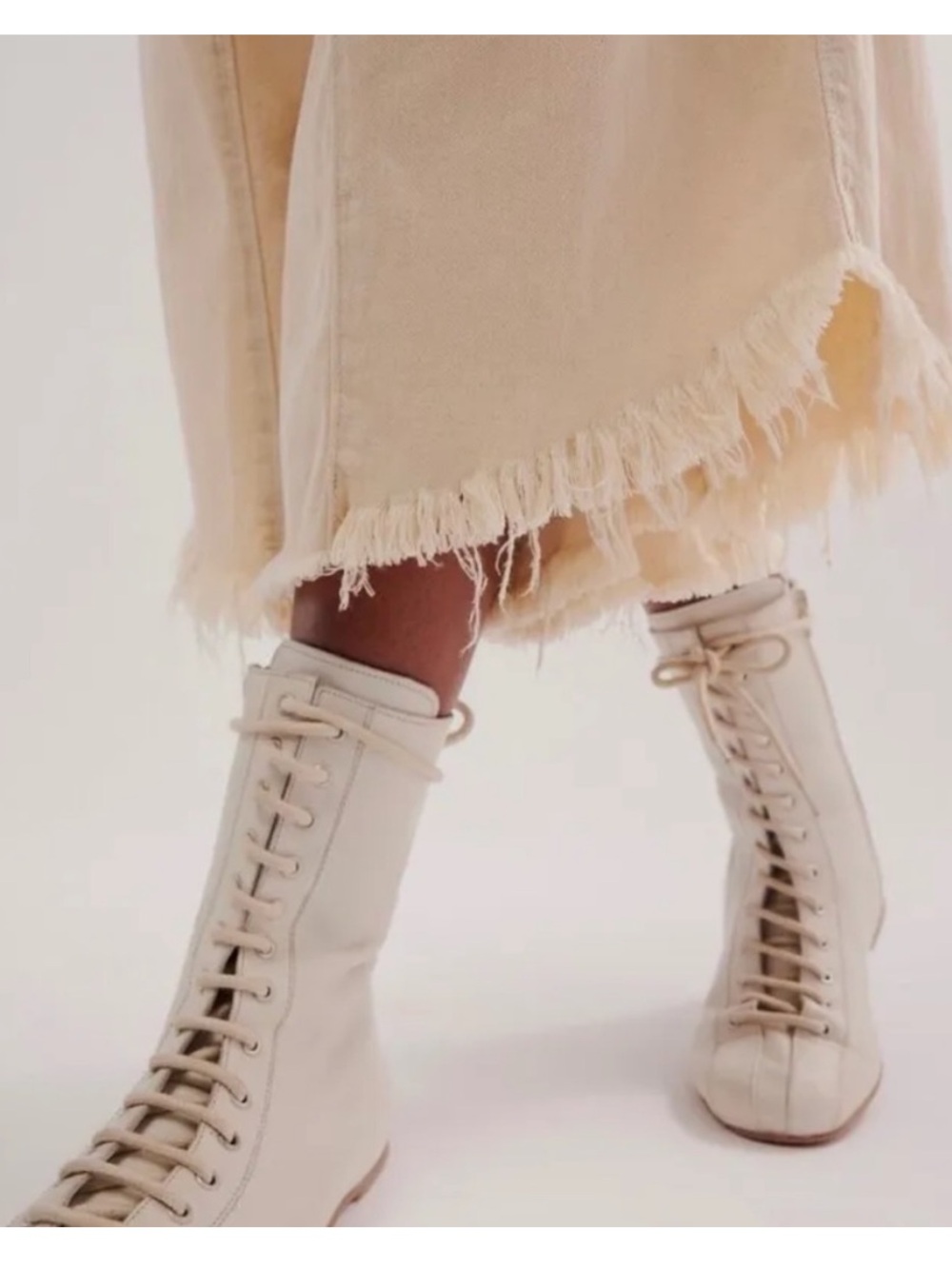 Free People Boxing Day Lace Up Flat Boot Ivory Leather Inside Zipper 6 - Picture 3 of 10